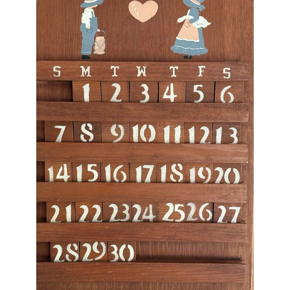 Vtg Wood Perpetual Calendar Children porch Goose 80s 90s Country Decor Complete